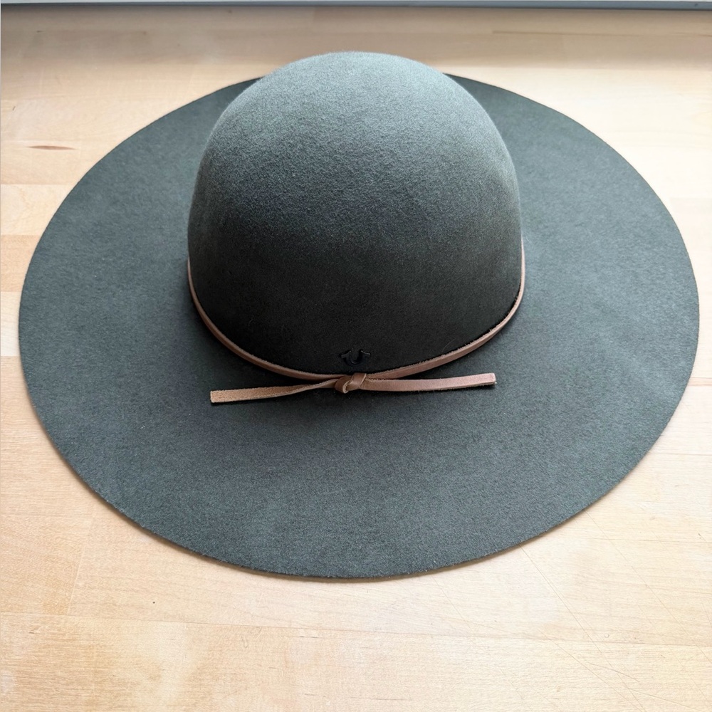 True Religion Green Floppy Wool Felt Wide Brim Hat Chic Bohemian 15” S/M